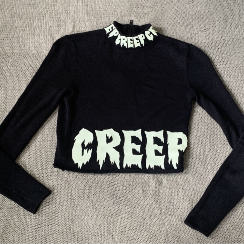 Goth Creep Graphic Cropped Sweater - Picture 1 of 14